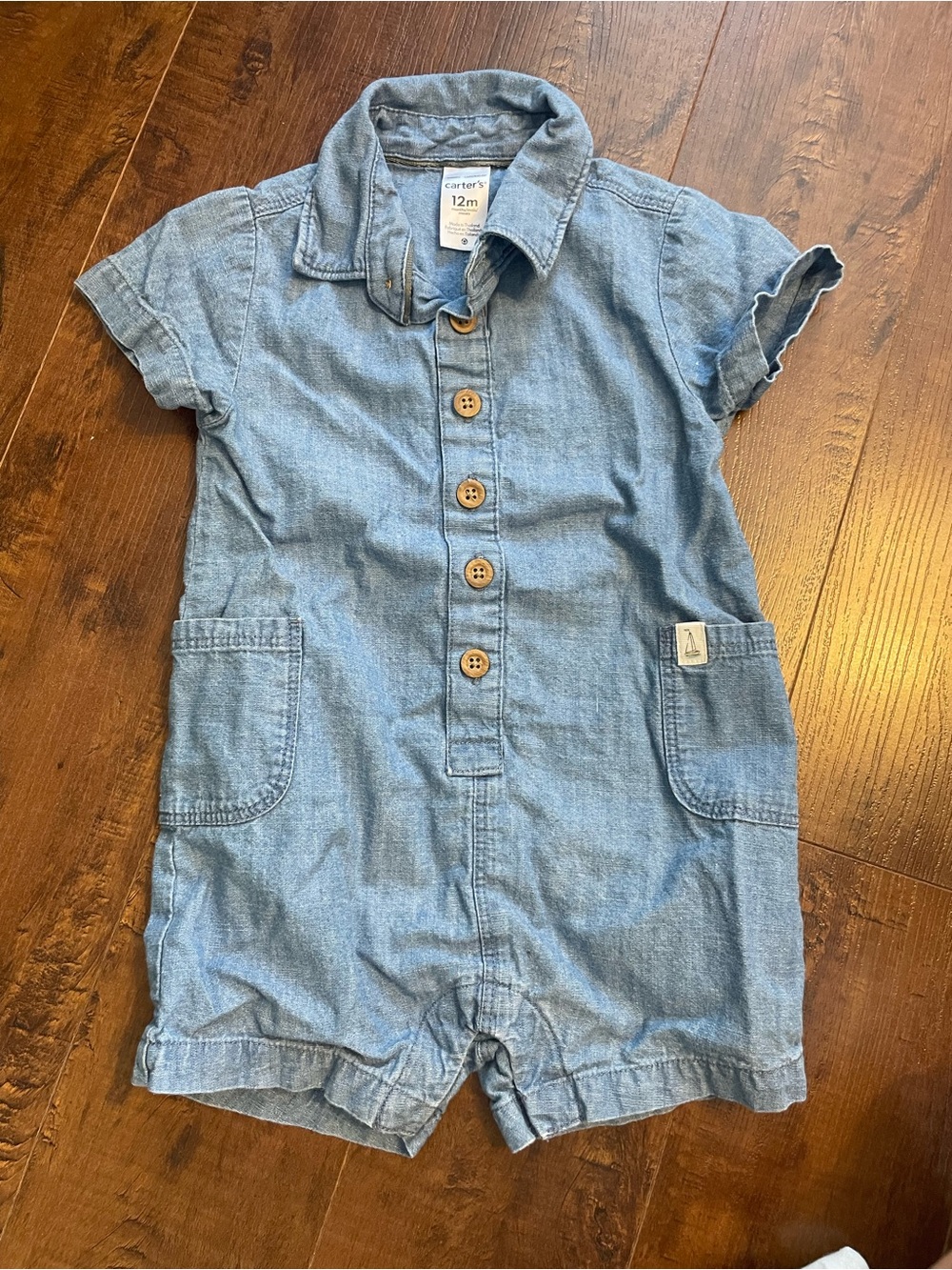 Carter's Light Blue Denim looking Romper - 12M